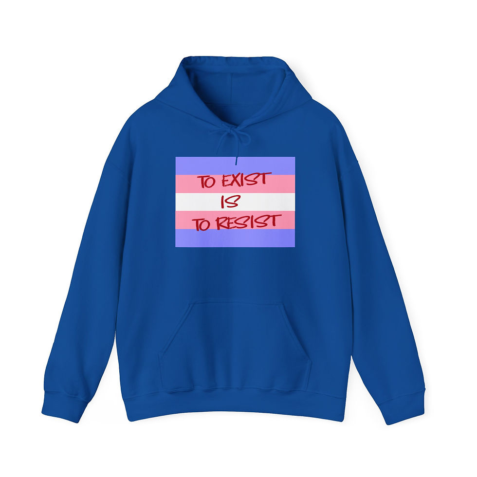 Thumbnail: Trans Flag Hooded Sweatshirt - 'To Exist is to Resist'