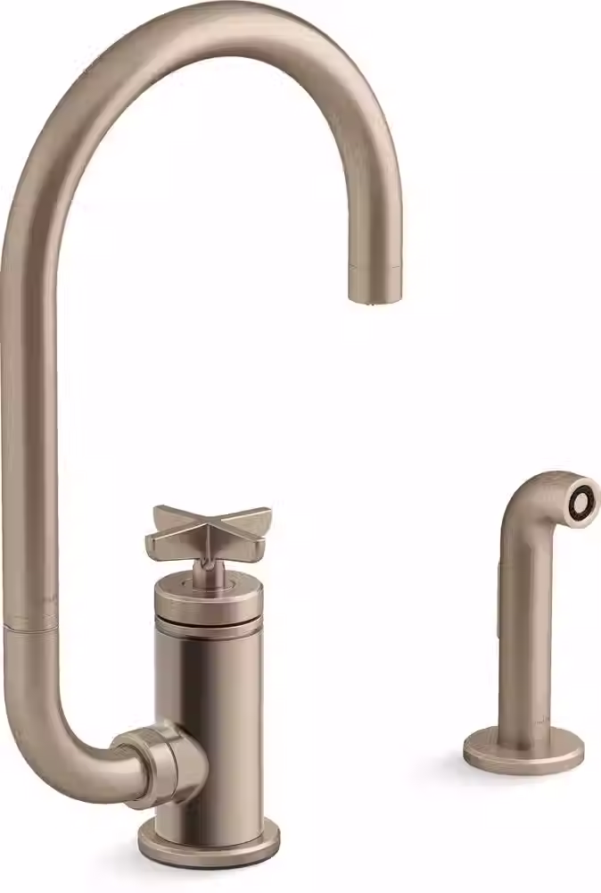 Thumbnail: KOHLER Billet Single Handle Kitchen Faucet with Cross Handle & Side Spray
