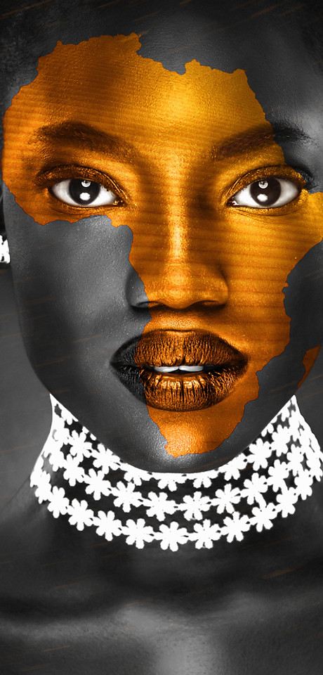 an africa symbol image on the beautiful african face of a young .jpg