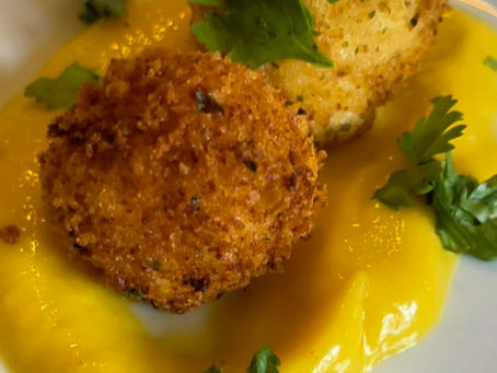 SUR Goat Cheese Balls with Tangy Mango Sauce
