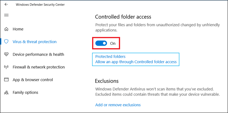 تفعيل ميزة حماية الملفات من التشفير