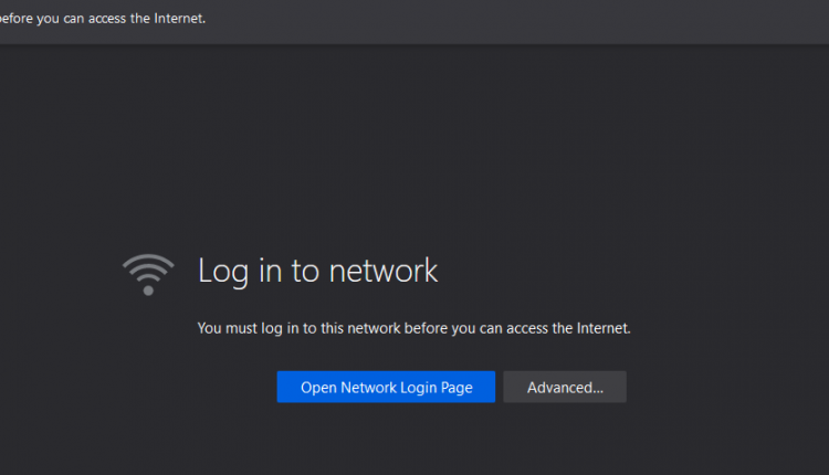 رسالة المتصفح Log in to network