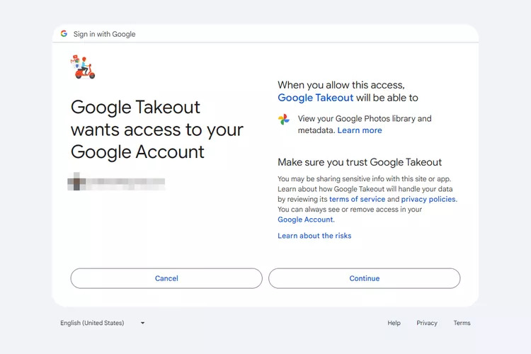 منح Google Takeout إذن الوصول إلى مكتبتك img credits: Joshua Hawkins @lifewire.com