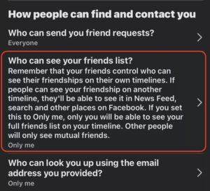 خصوصية قائمة الاصدقاء بتطبيق Facebook