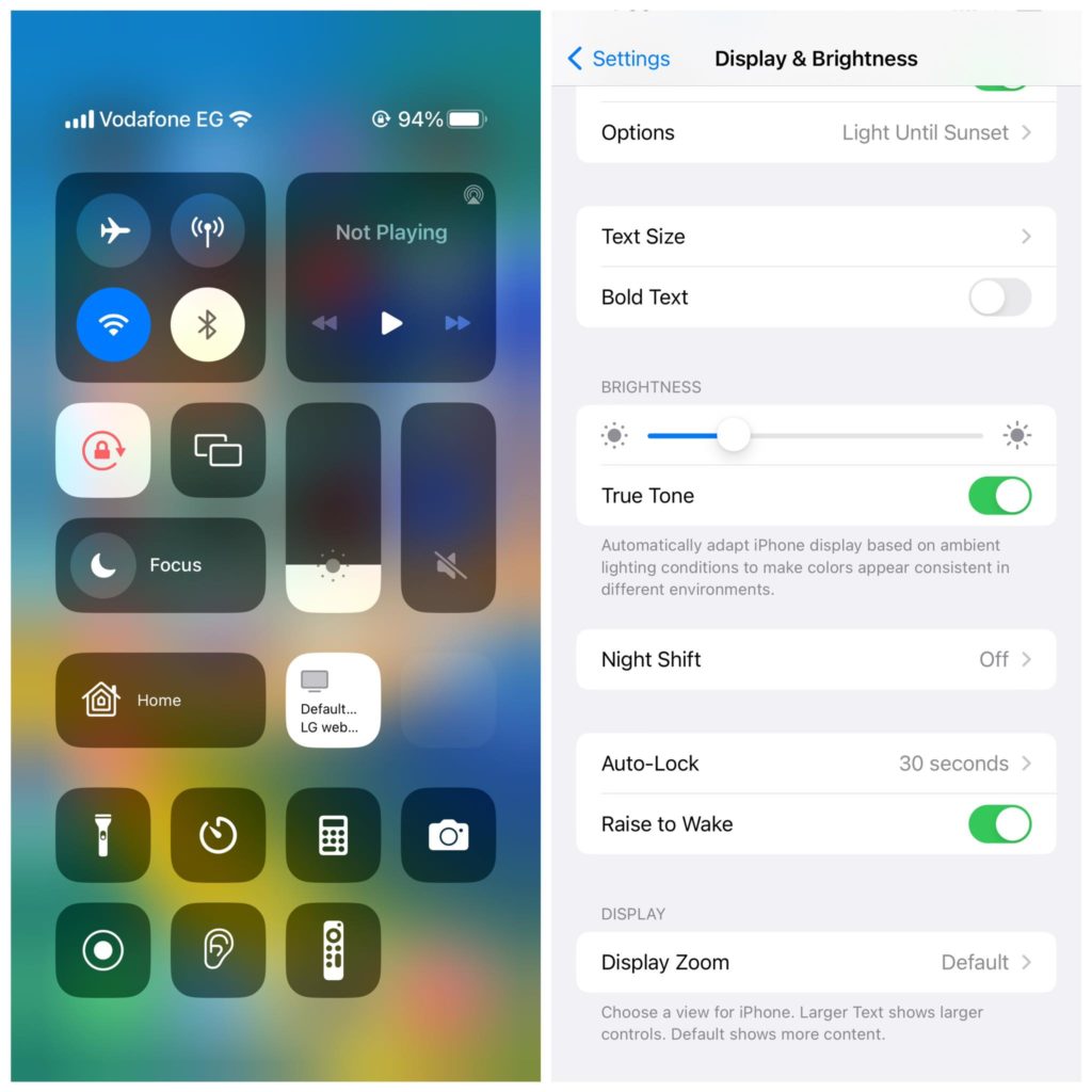 تقليل سطوع شاشة الايفون