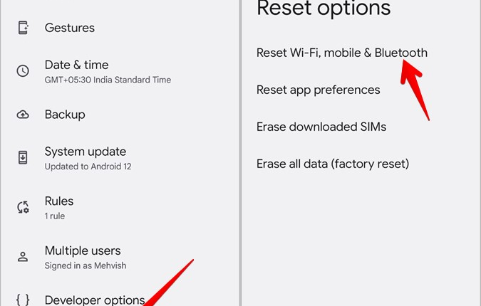 إعادة تعيين إعدادات الشبكة اندرويد