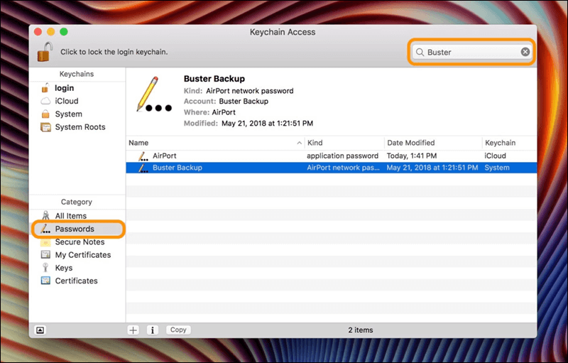 كلمات السر المحفوظة فى الماك