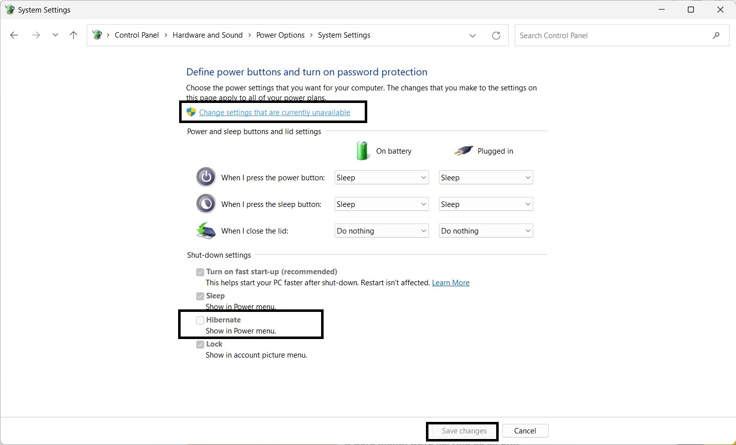 اعدادات السبات hibernate 
