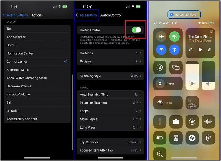 تفعيل ميزة التحكم بالتبديل للتحكم في ايفون بحركة الرأس