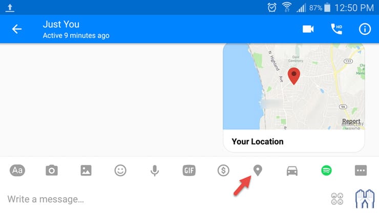 ارسال العنوان فيسبوك ماسنجر