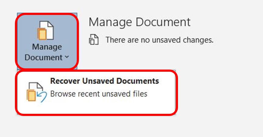 خيار Recover Unsaved Documents في برنامج Microsoft Word