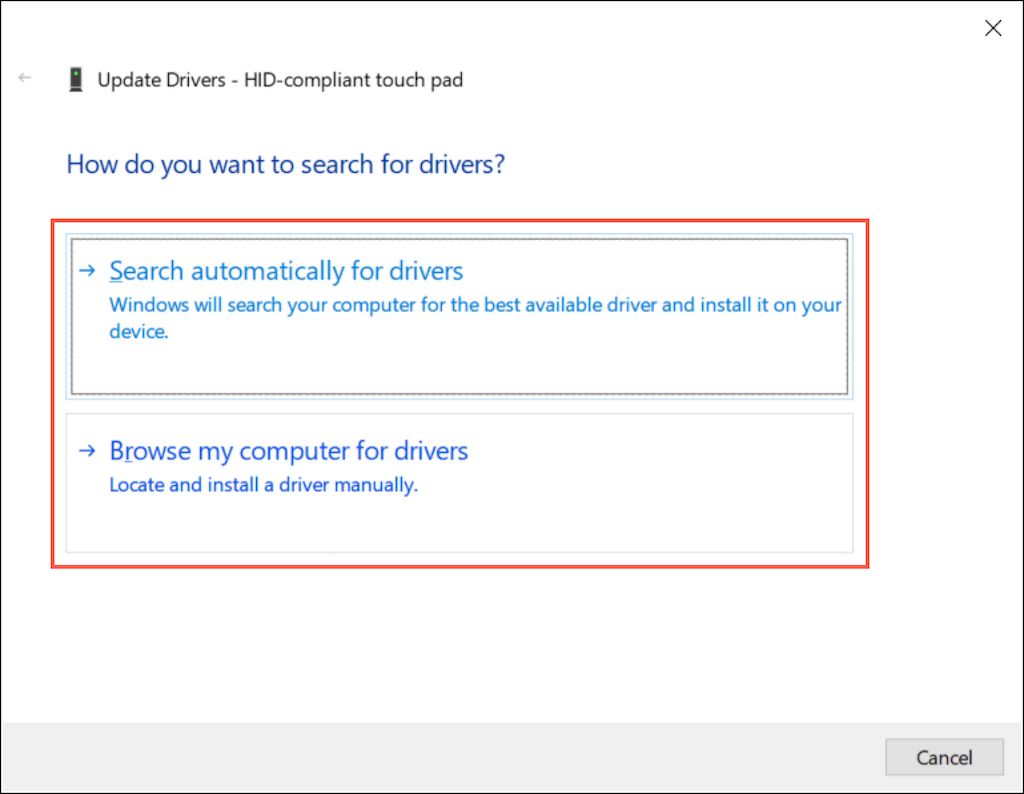 تحديث إعدادات لوحة اللمس