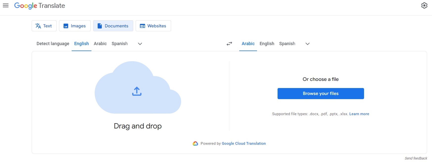 ترجمة المستندات والملفات في جوجل