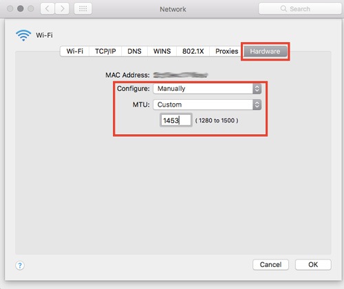 تعديل خيار MTU الى custom