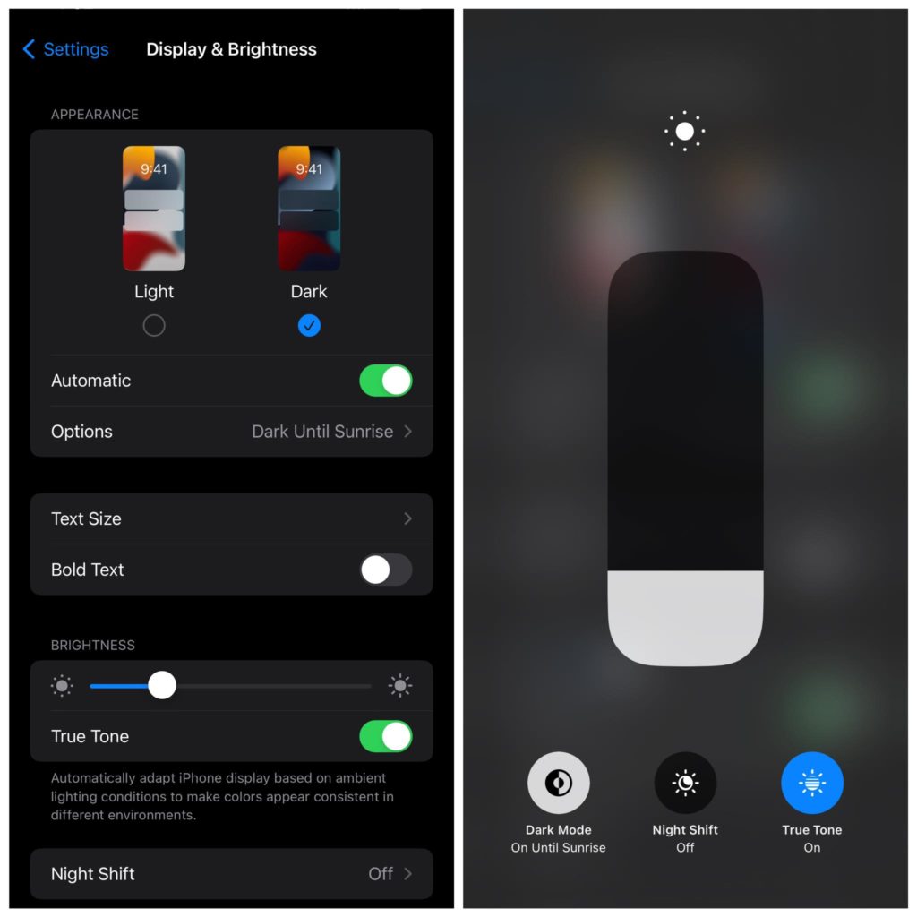 وضع الشاشة المظلم في الايفون