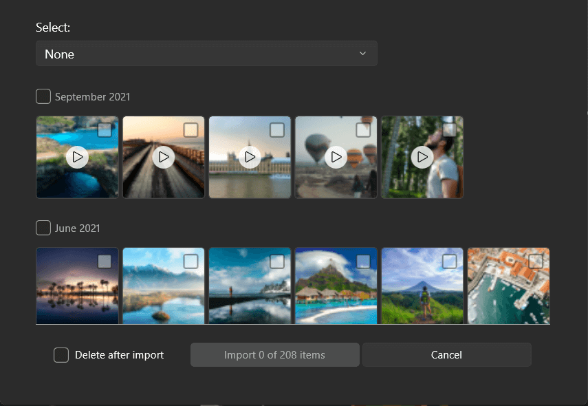 اختيار الصور لنقلها من ايفون إلى ويندوز 11