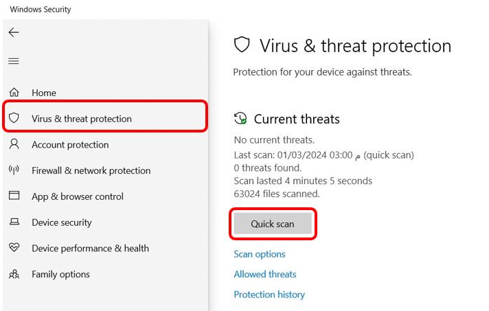 المسح السريع (Quick Skane) للتأكد من عدم وجود فيروسات في الجهاز