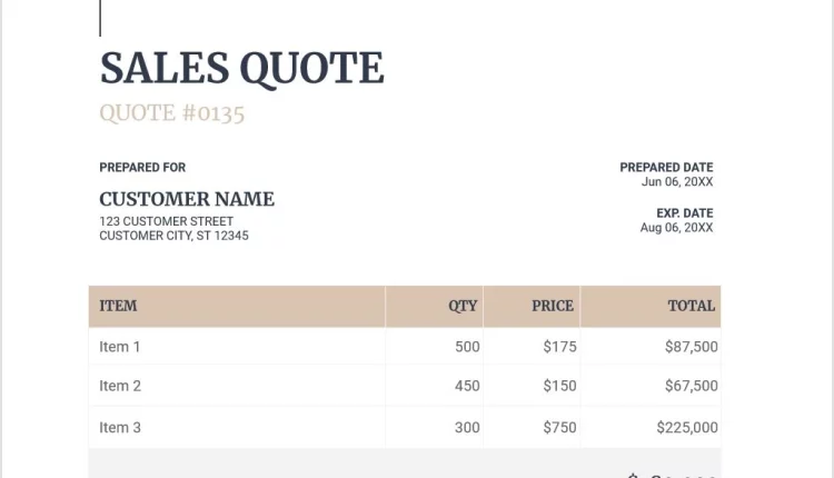 لقطة شاشة توضح شكل قالب "تسعير المنتجات" في قوقل Docs