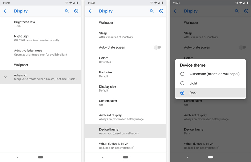 تفعيل الوضع المظلم فى اندرويد بي
