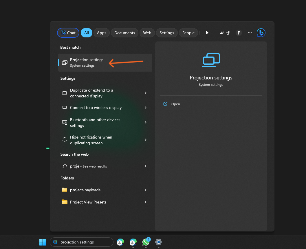 اعدادات بث الشاشة في ويندوز Projection Settings