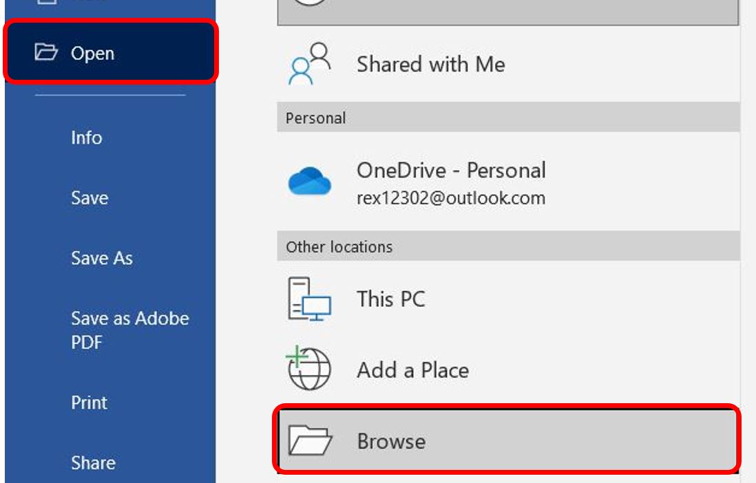 لقطة شاشة للخيار browse من windows