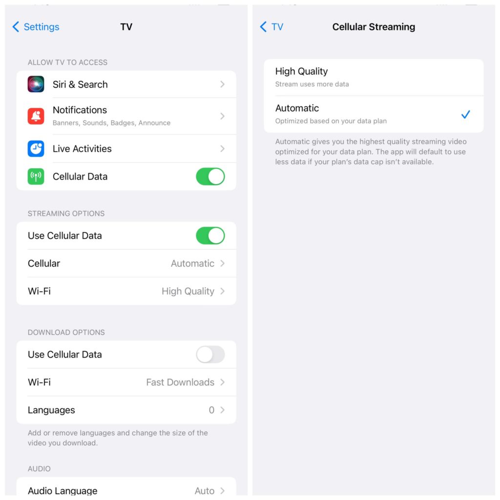 خفض جودة الفيديوهات لتقليل استهلاك بيانات الايفون