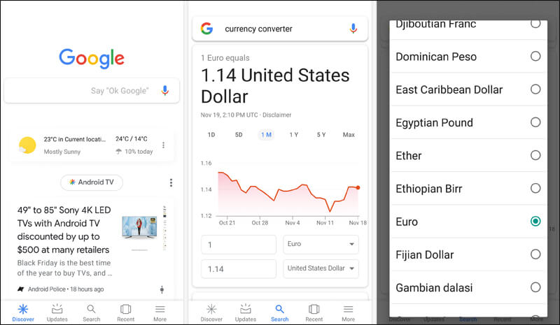 بحث جوجل لتحويل العملات