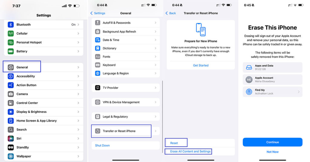 خطوات ضبط المصنع للايفون