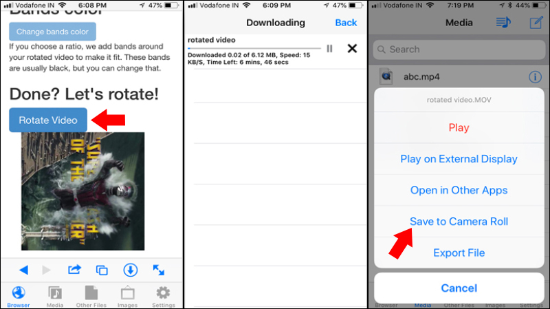 تدوير فيديو على ايفون