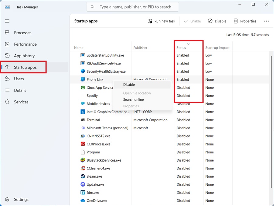 تعطيل البرامج التي تبدأ مع تشغيل النظام