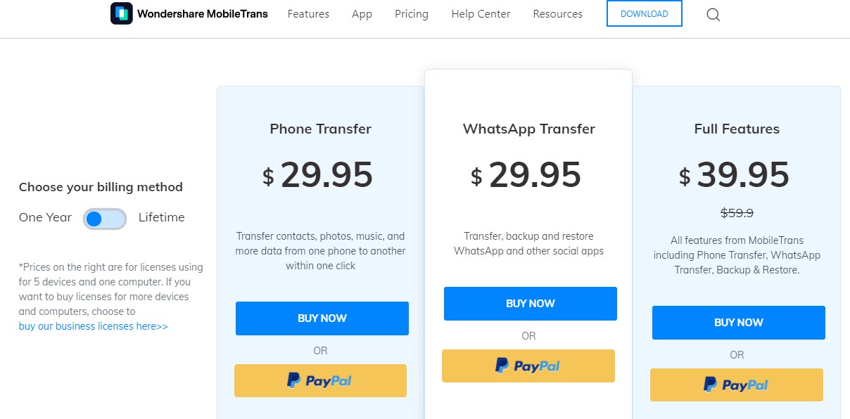 سعر برنامج Wondershare MobileTrans