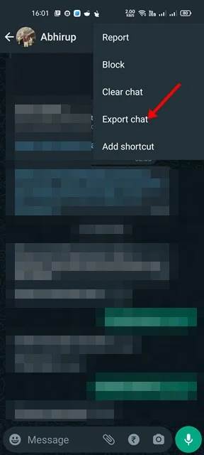 تصدير الدردشة واتساب