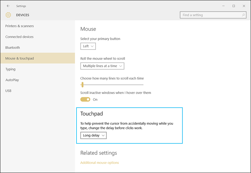 تغيير تأخير لوحة اللمس