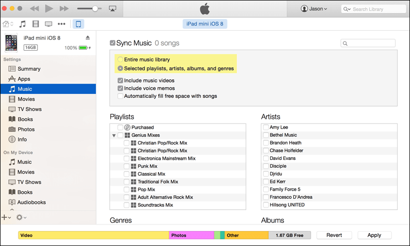 مزامنة الموسيقى على آيتونز
