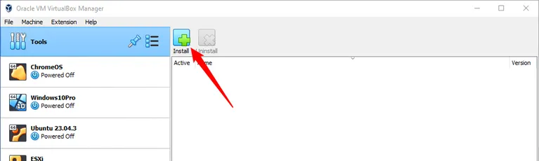 تثبيت حزمة امتدادات VirtualBox
