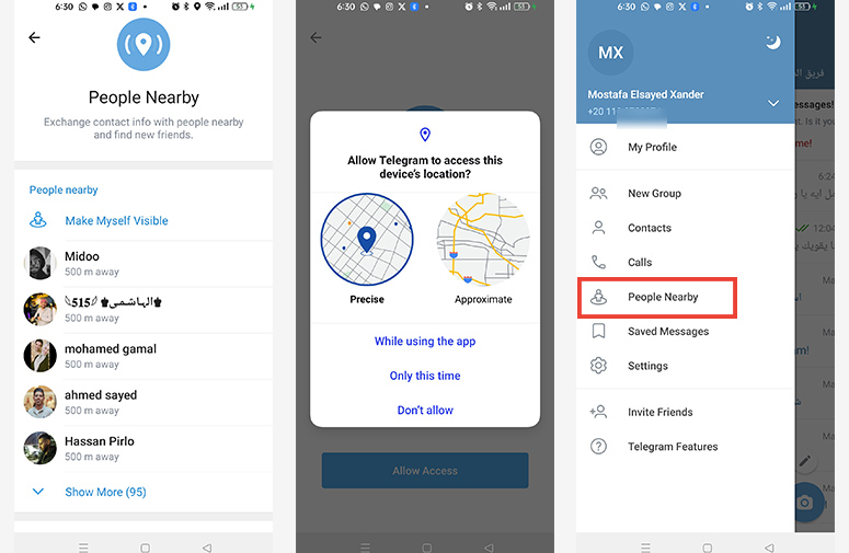 إضافة الأشخاص والمجموعات القريبة تيلجرام