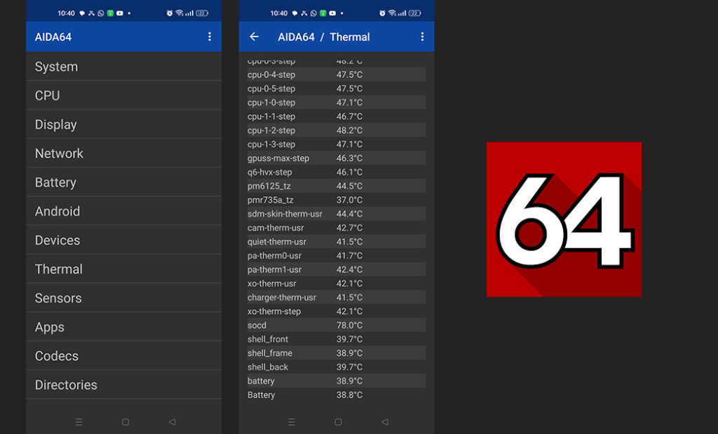 تطبيق AIDA64 فحص حرارة الهاتف