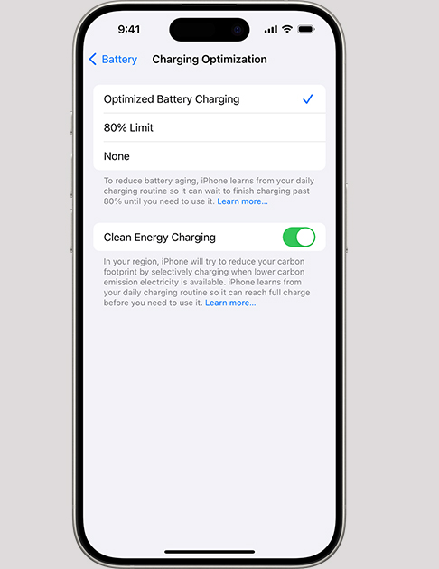 تمكين شحن البطارية المحسن للايفون