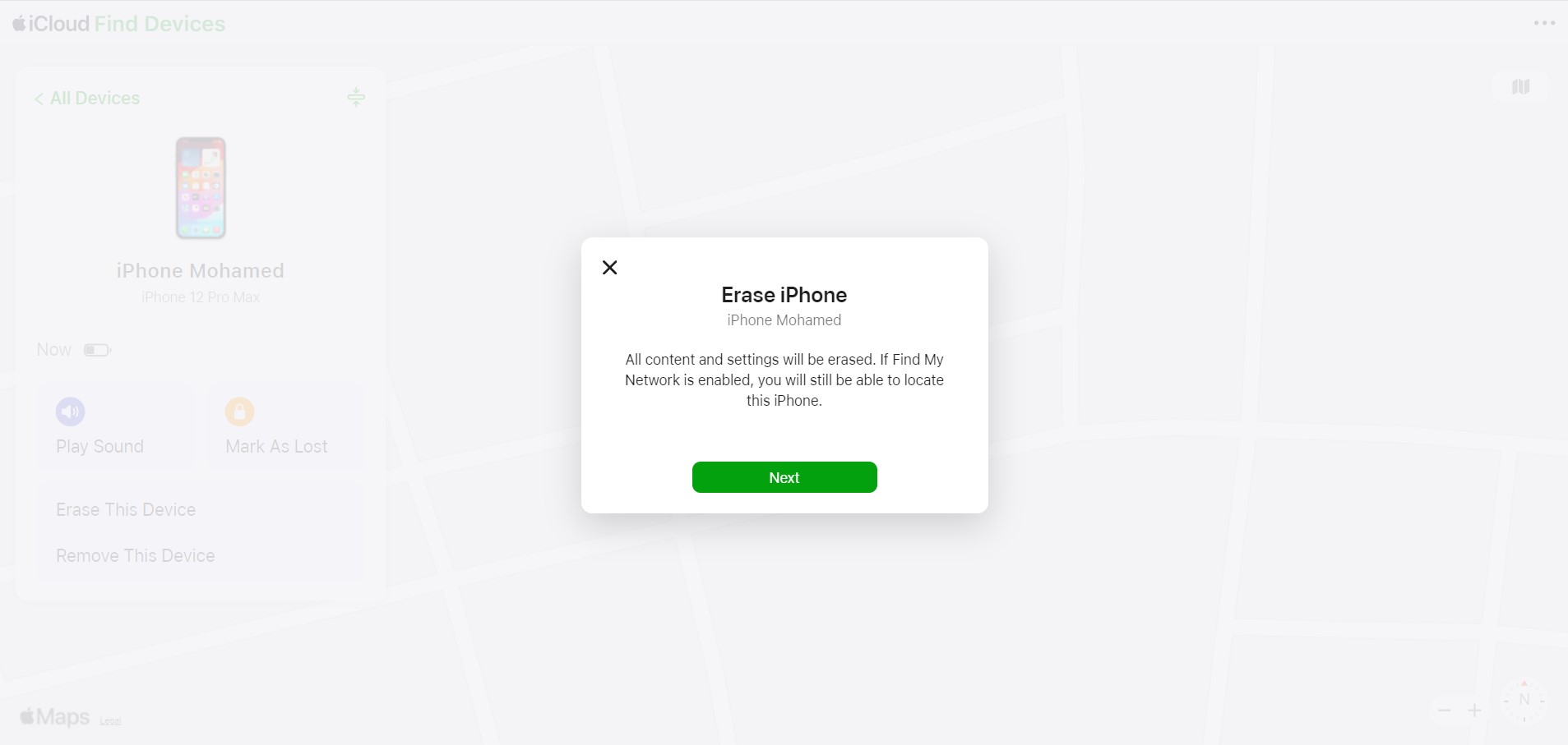 خيار إزالة الهاتف تمامًا من تطبيق Find My