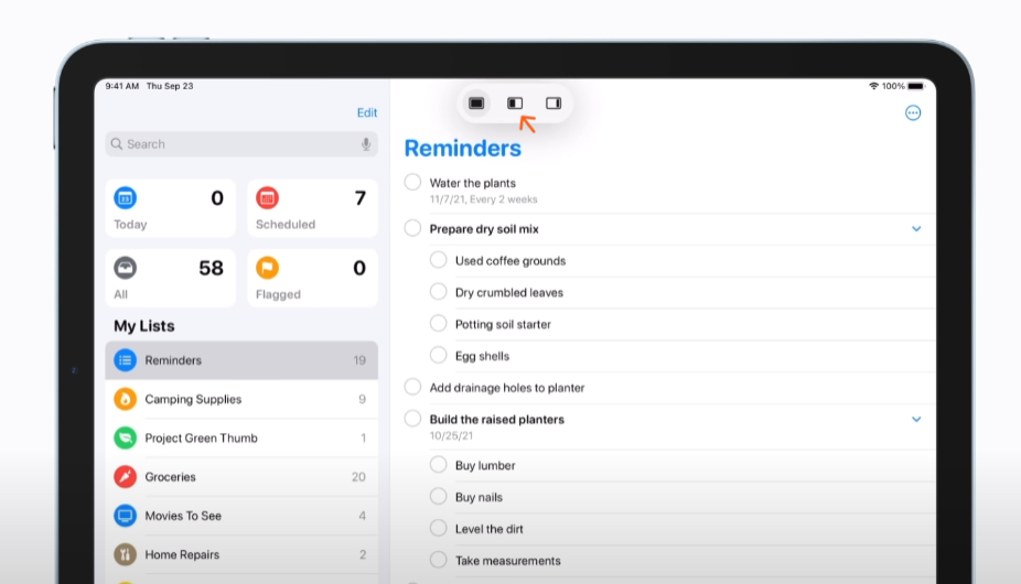 وضع تقسيم الشاشة على الأيباد