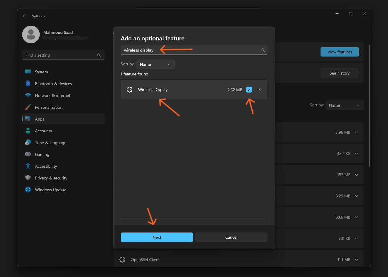 اضافة ميزة بث الشاشة wireless display