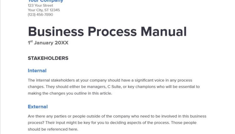 لقطة شاشة توضح شكل قالب "دليل العمليات التجارية" في قوقل Docs