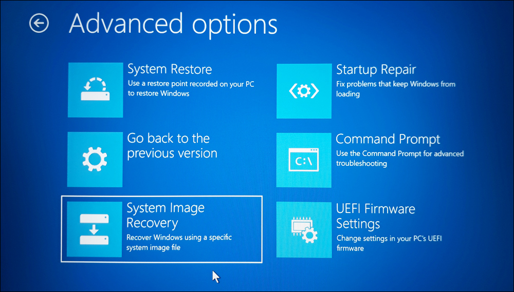 خيار System Image Recovery