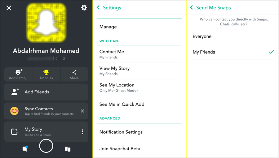 من يستطيع الاتصال بك على سناب شات