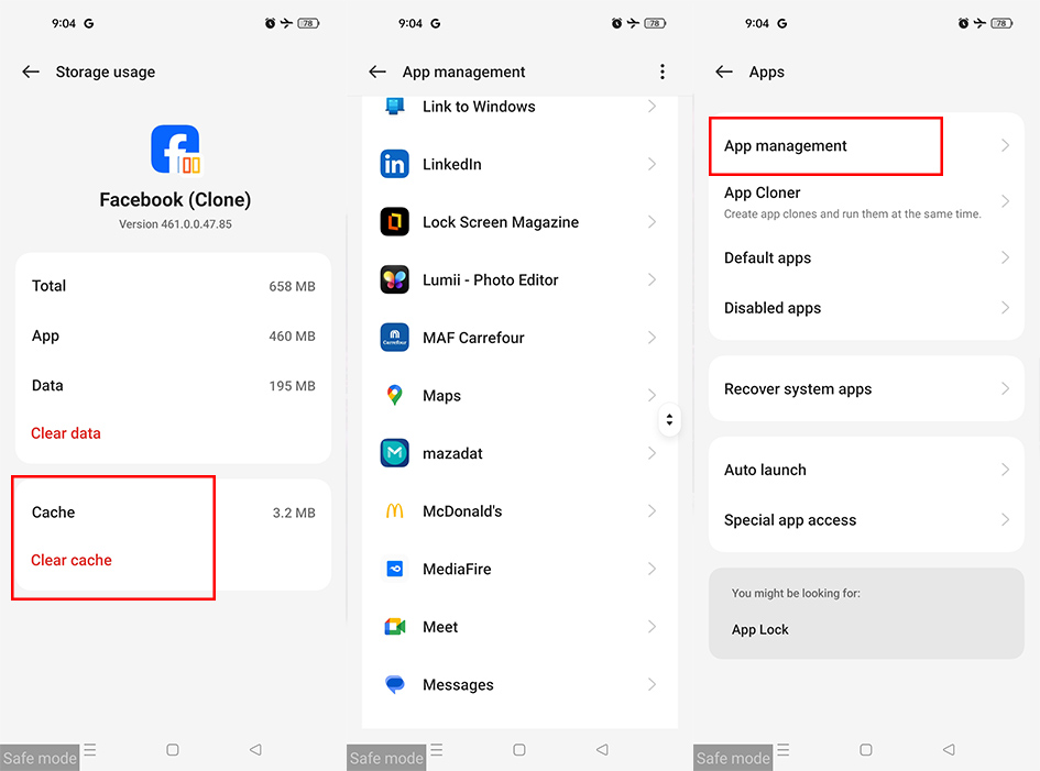 حذف الكاش من الوضع الامن