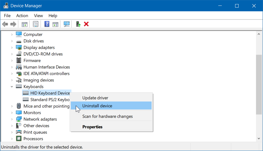 إزالة تثبيت تعريف لوحة المفاتيح