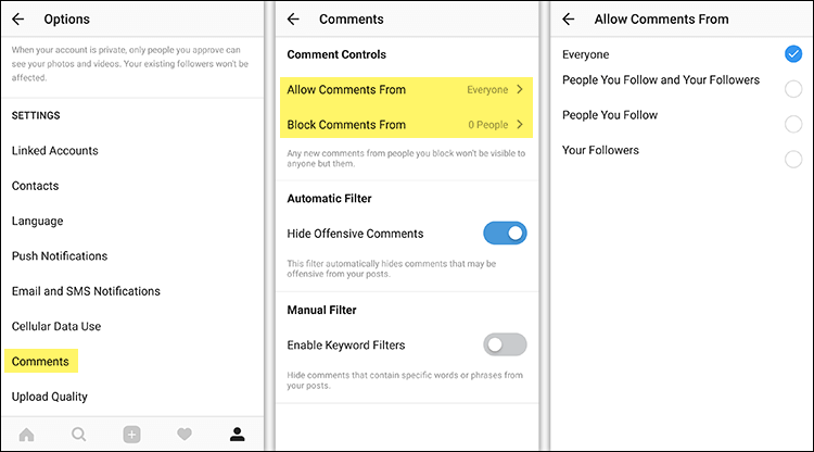 تحدد من يستطيع التعليق في انستجرام