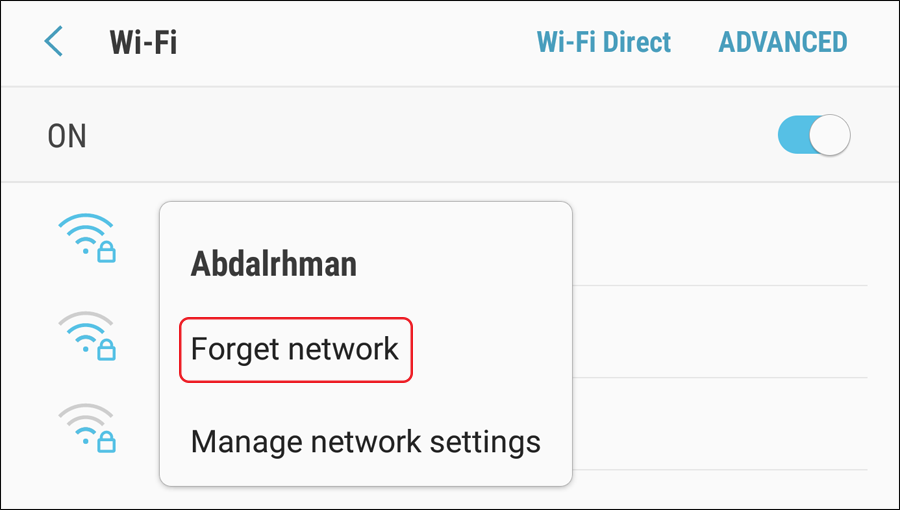 نسيان شبكة الواي فاي