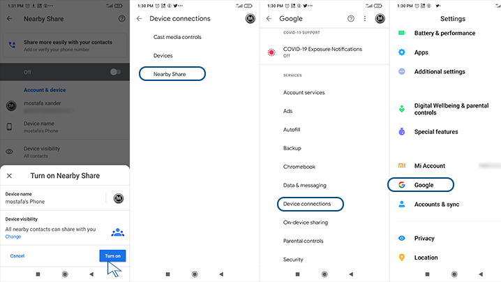 تفعيل خاصية المشاركة القريبة Nearby Sharing