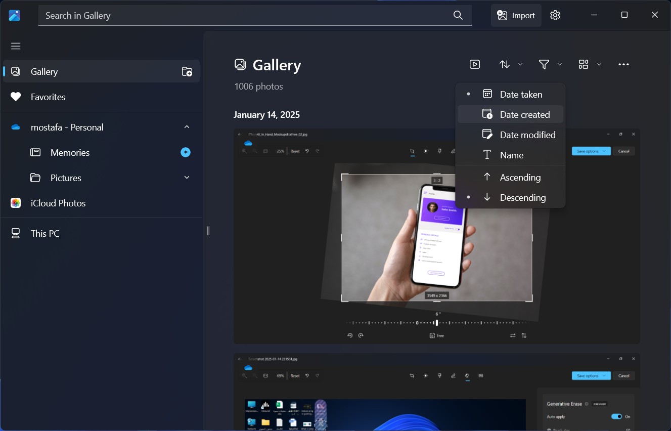تنظيم الصور باستخدام Windows Photos